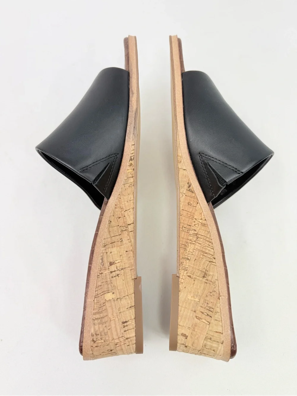Sam Edelman VALERY Black Leather Padded Footbed Cork Wedge Slide Sandals